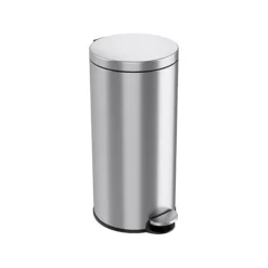 ITouchless SoftStep Round Stainless Steel Step Trash Can With Hinged Lid, 7.93 Gallon (IP08RSS)
