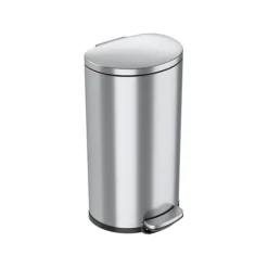 ITouchless SoftStep Semi-Round Stainless Steel Step Trash Can With Hinged Lid, 7.93 Gallon (IP08DSS)