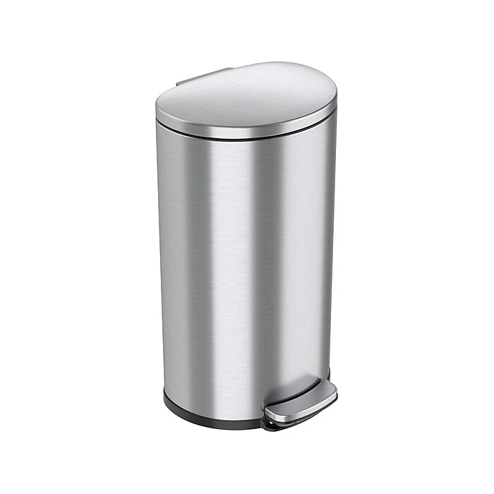 ITouchless SoftStep Semi-Round Stainless Steel Step Trash Can With Hinged Lid, 7.93 Gallon (IP08DSS)