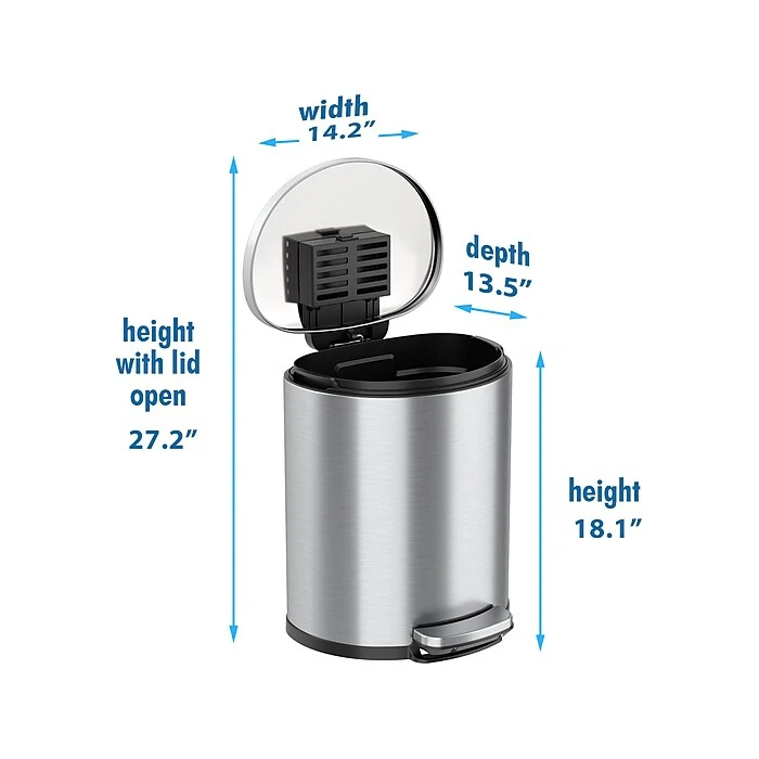 ITouchless SoftStep Semi-Round Stainless Steel Step Trash Can With Hinged Lid, 5.02 Gallon (IP05DSS) - Image 3