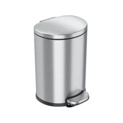 ITouchless SoftStep Semi-Round Stainless Steel Step Trash Can With Hinged Lid, 1.85 Gallon (IP02DSS)