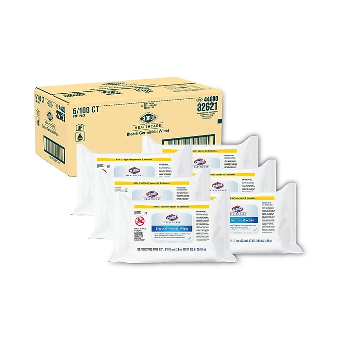 Clorox Healthcare Bleach Germicidal Wipes, 6.75 X 9, Unscented, 100 Wipes/Flat Pack, 6/Pack - Image 4