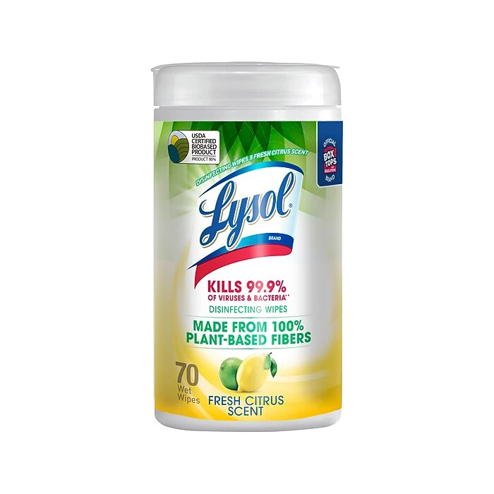 Lysol Disinfecting Wipes, Fresh Citrus Scent, 70 Wipes/Pack (1920049128)