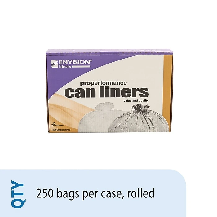 Envision 40-45 Gallon Trash Bags, High Density, 12 Mic, Natural, 25 Bags/Roll, 10 Rolls (H-404813-C) - Image 3