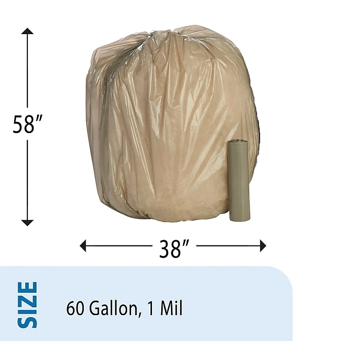 Envision 60 Gallon Trash Bags, Low Density, 1 Mil, 38 X 58, Gray, 10 Bags/Roll, 10 Rolls (L-385810-K) - Image 2