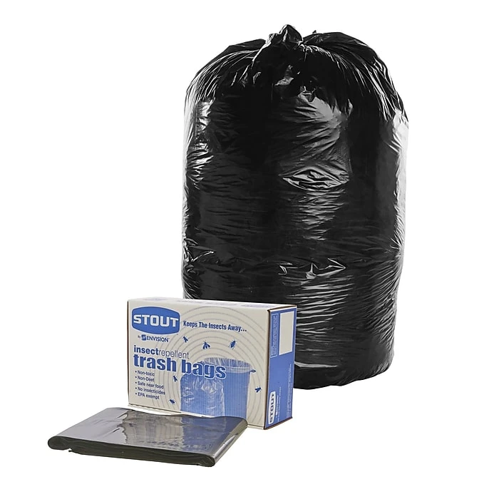 Stout® Insect Repellent Trash Bags, Black, 45 Gallon, 65 Bags/Box