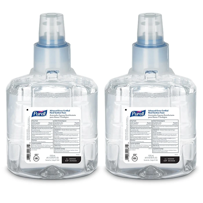 PURELL Advanced Hand Sanitizer Foam Refill For PURELL LTX-12 Touch-Free Dispenser, Fragrance Free, 1200 ML, 2/Pk (1904-02)