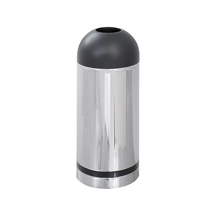 Safco Reflections Indoor Trash Can W/Lid, Chrome/Black Steel, 15 Gal. (9871)
