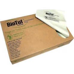 BioTuf Compostable 55-60 Gallon Trash Bags, 38x58, 0.9 Mil, White, 20 Bags/Roll, 5 Rolls (Y7658TE R01)