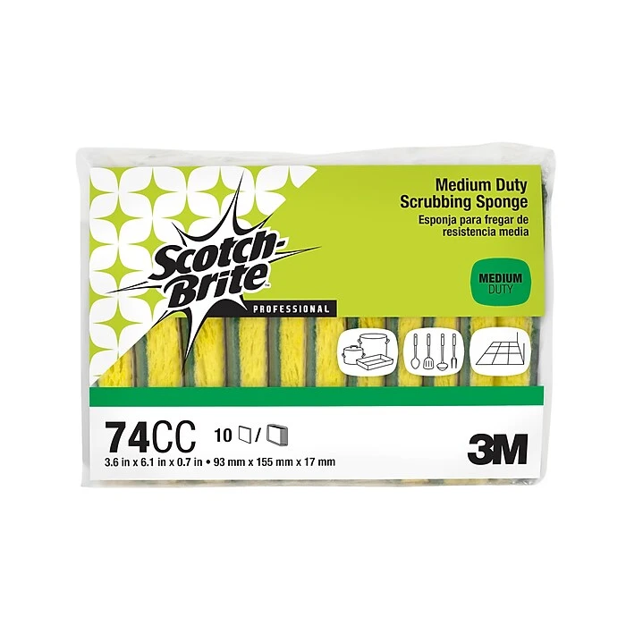 Scotch-Brite™ Medium Duty Scrub Sponge, Green/Yellow, 10/Pack (74CC) - Image 2