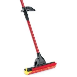 Libman Roller Mop With Scrub Brush, Steel Handle, 12"W Head, Red & Black, 4/Carton (0955)