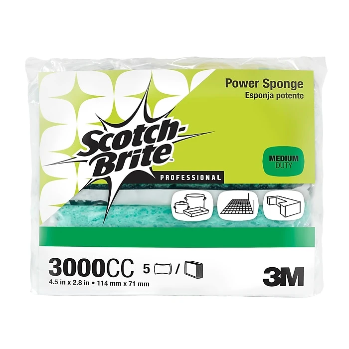 Scotch-Brite™ Power Sponge 3000CC, 2.8" X 4.5" X 0.6", 5/Pack