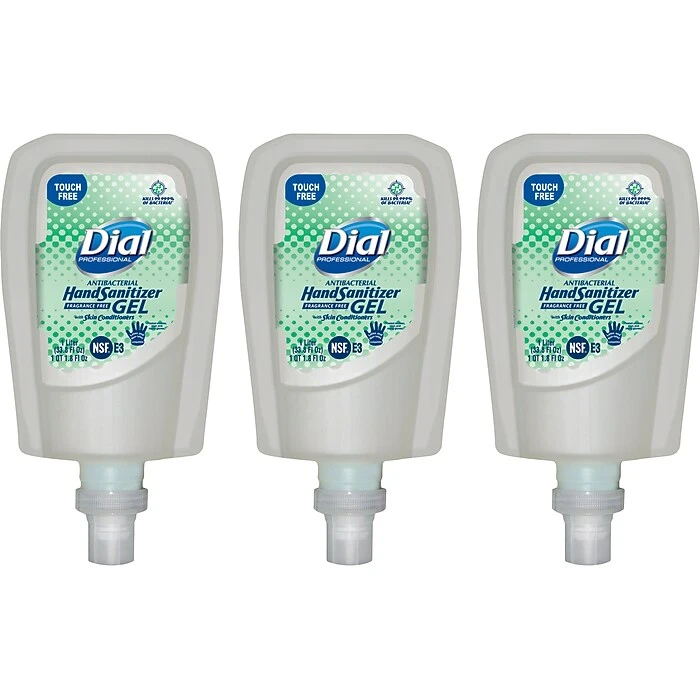 Dial Professional FIT Antibacterial Gel Hand Sanitizer, Refill, 33.8 Fl. Oz., 3/Carton (DIA19029)