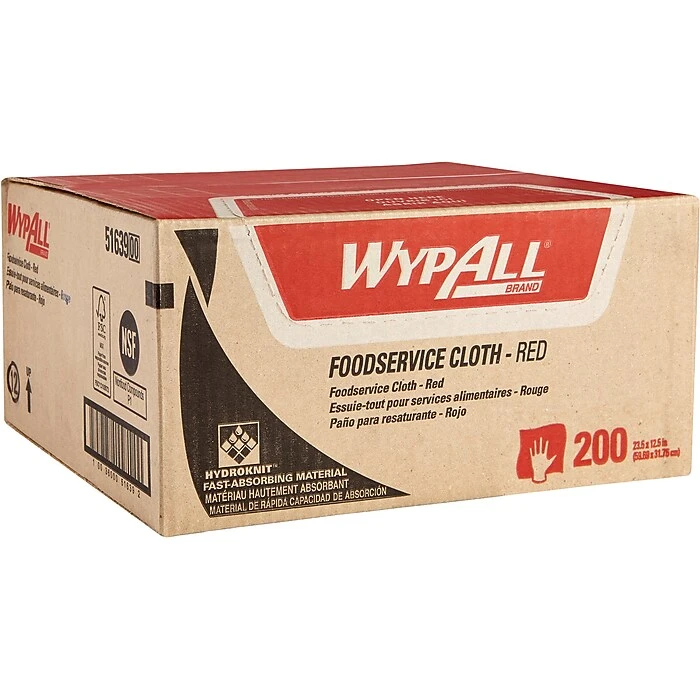 WypAll HydroKnit Fabric Foodservice Cloth, Red, 200/Carton (51639)