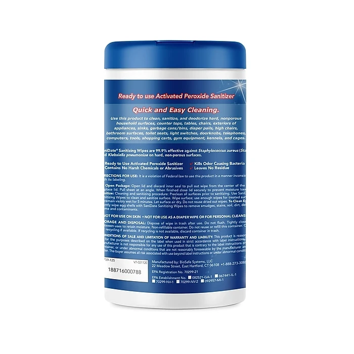 Sanidate Sanitizing Wipe, 125 Wipes (2015-125) - Image 2